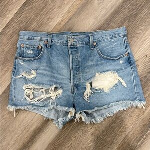 Levi's Premium 501 Shorts Women's Size 34 Denim Button Fly Cut Off Distressed